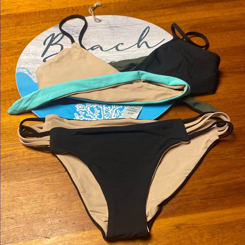 l*space Reversible Bikini Set in Black, Nude & Aqua Trim